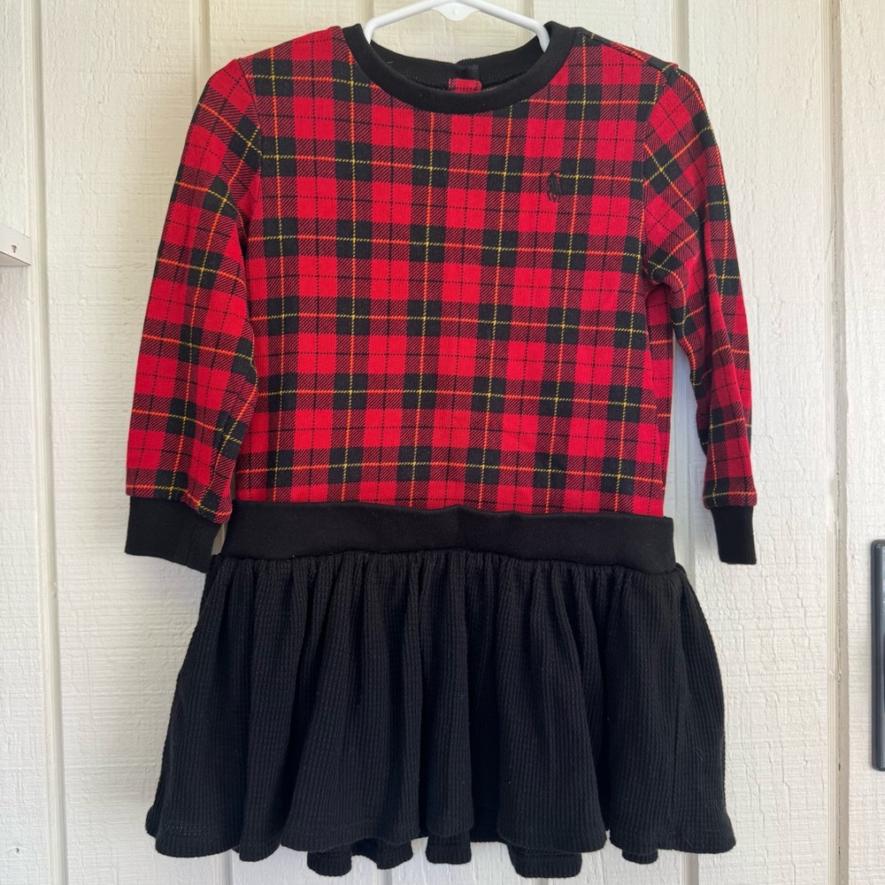 Ralph Lauren Red Plaid Dress soft cotton material black skirt 24m Holiday polo